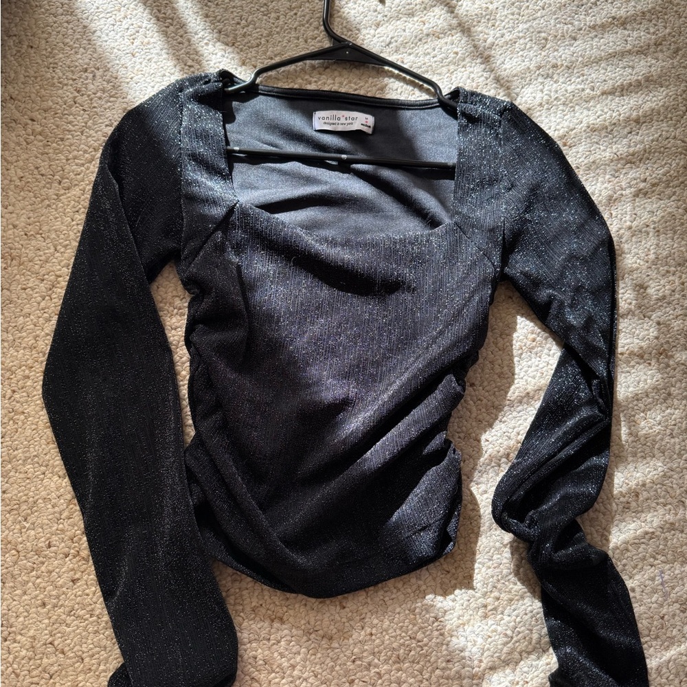 Vanilla Star Black Sparkle Long Sleeve Top